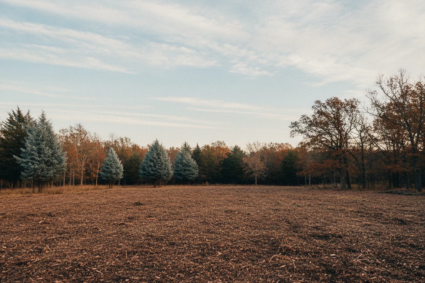 Cleared and mulched property landscape in Atoka, Atoka County Oklahoma